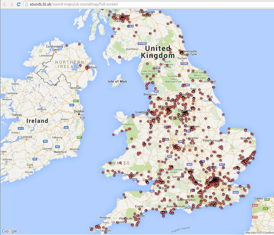 Map of the UK showing unidentified markers