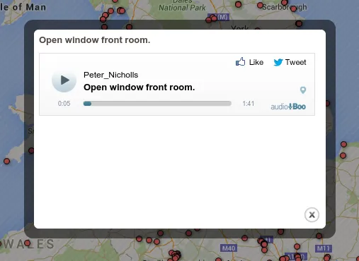 Single sound entry overlaid on map